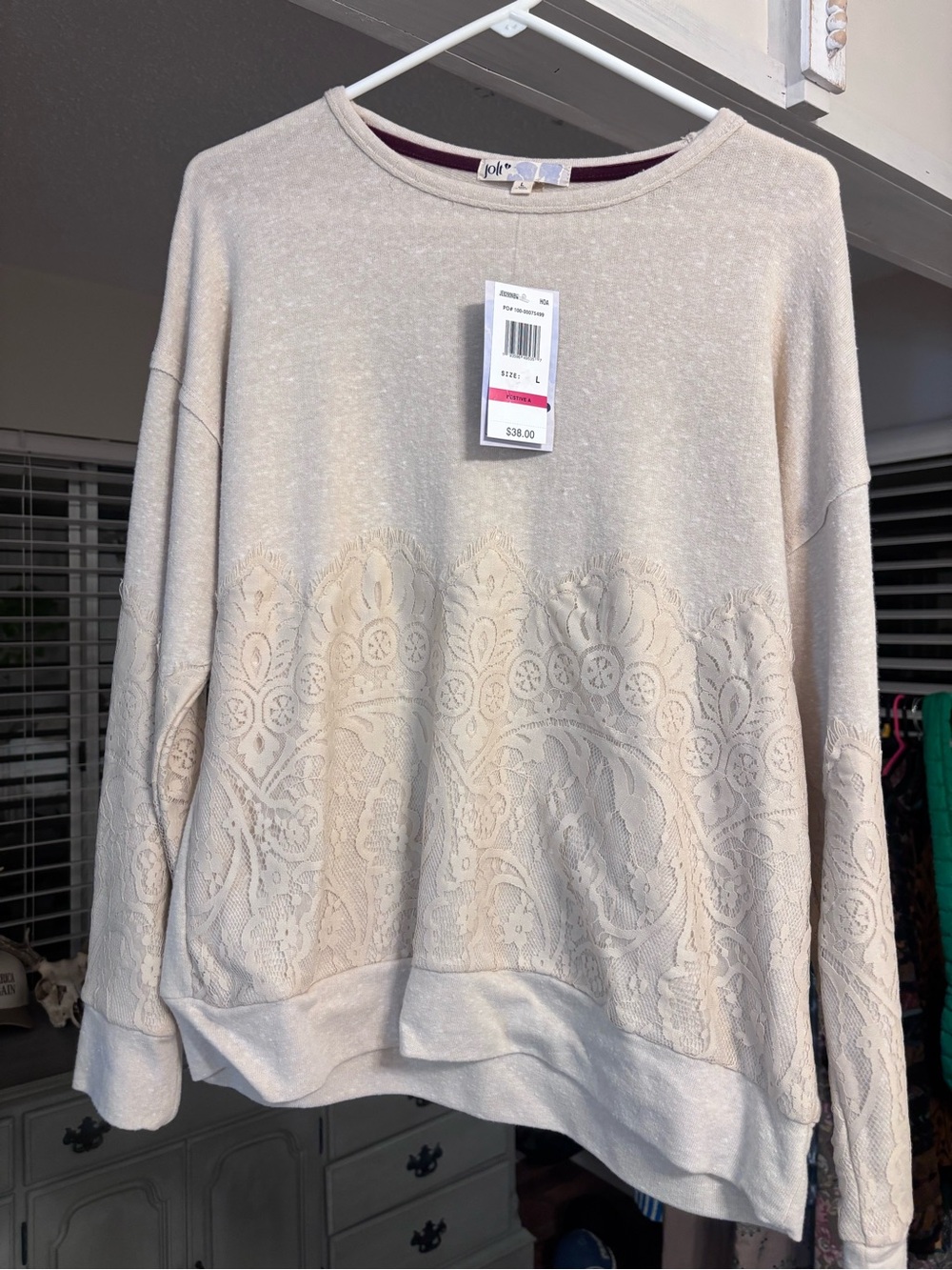 Light Beige Lace-Accent Women's Sweater by Jolt